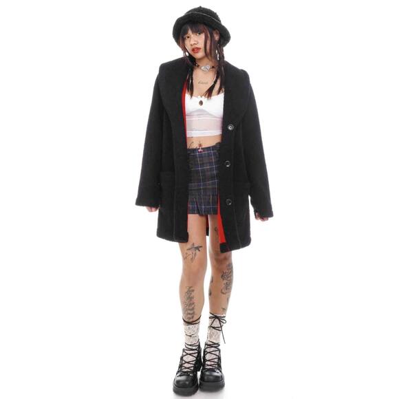 Susan Graver Weekend Black Reversible Buttoned Red Lining Oversized Coat Medium - Picture 1 of 9